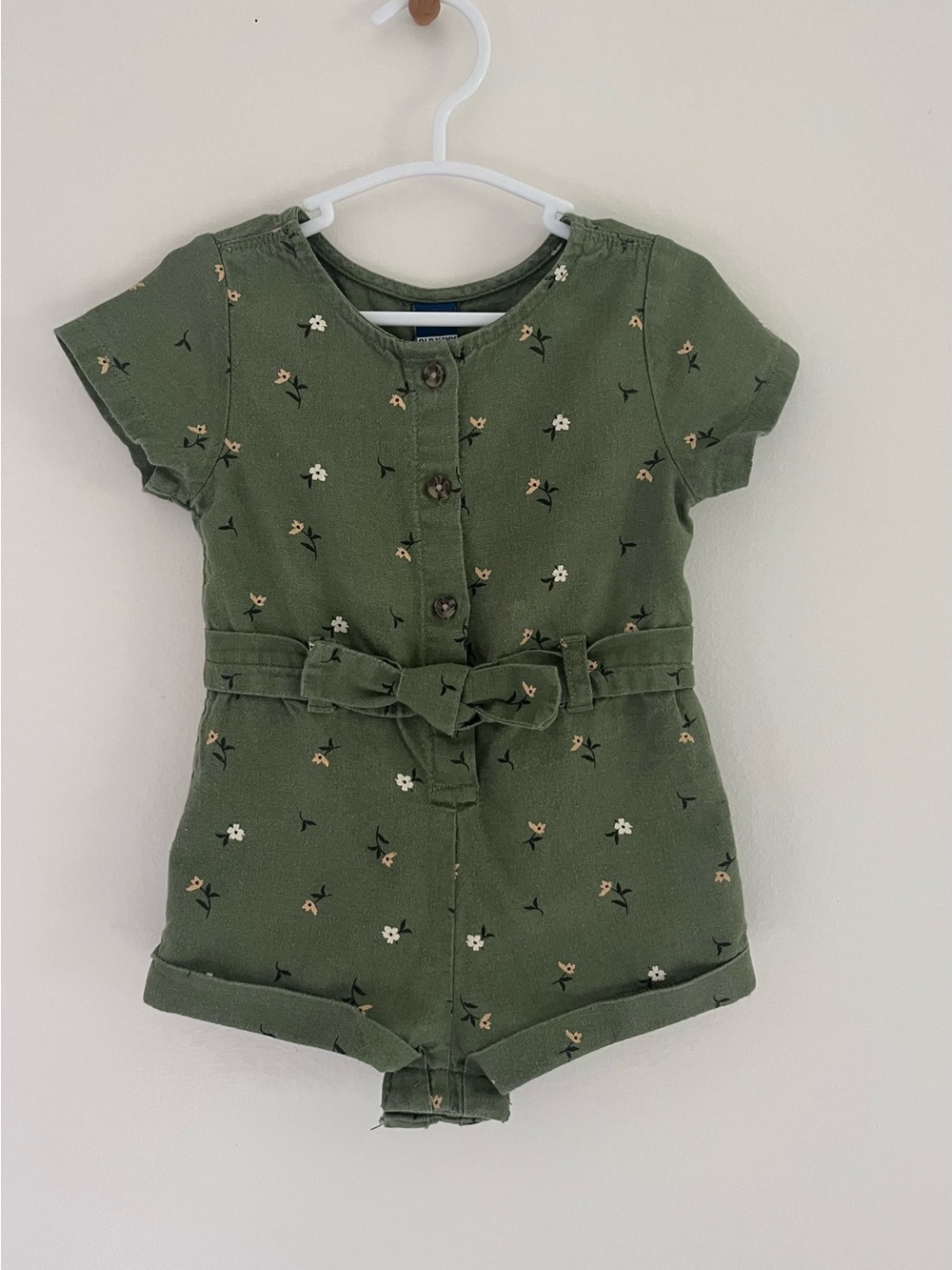 Old Navy Olive Green Floral Belted Romper
